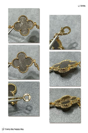 CLOVER 10 MOTIF GREY MOP PINK GOLD NECKLACE