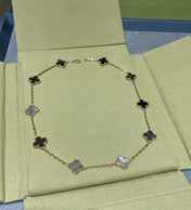 CLOVER 10 MOTIF GREY MOP PINK GOLD NECKLACE