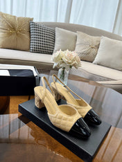 high slingbacks beige quilted lambskin