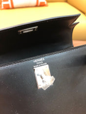 KELLY MINI 20 BAG IN BLACK SMOOTH CALFSKIN WITH SILVER HARDWARE