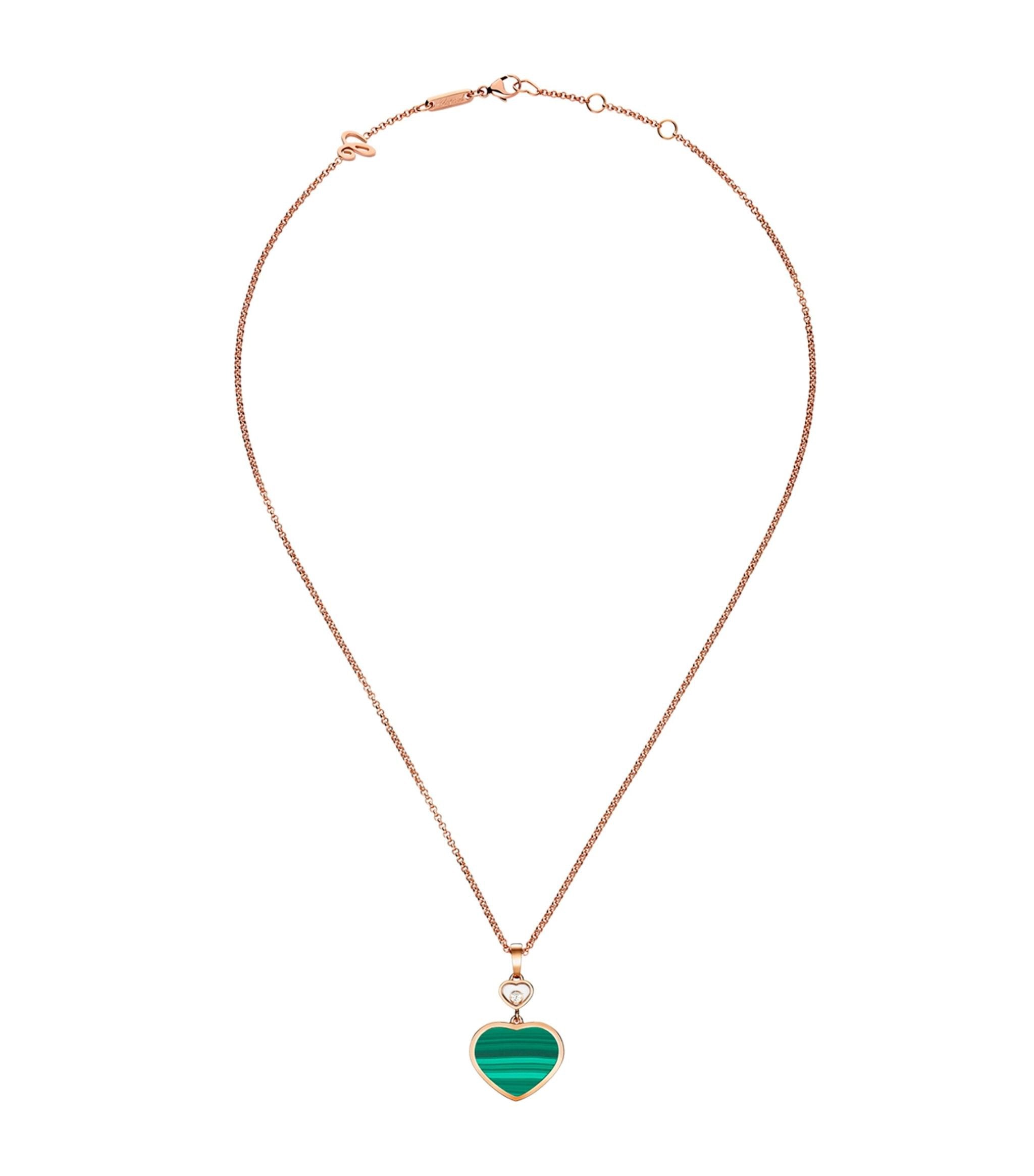 HAPPY HEART MALACHITE NECKLACE PINK GOLD DIAMOND