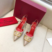 VLOGO SIGNATURE PALE PINK CALFSKIN HIGH SLINGBACK PUMP 7 CM WITH GOLD LOGO
