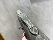 KELLY CUT 31 IN ASH GRAY SHINNY ALLIGATOR LEATHER WITH SILVER HARDWARE