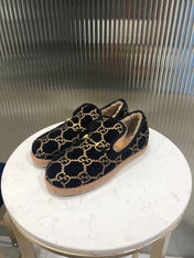 GG HORSEBIT LOAFER IN BLACK MIX YELLOW WOOL AND LAMB FUR LINING