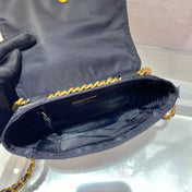 SMALL QUILTED FLAP BAG 18 IN BLACK RE-NYLON FABRIC GOLD CHAIN