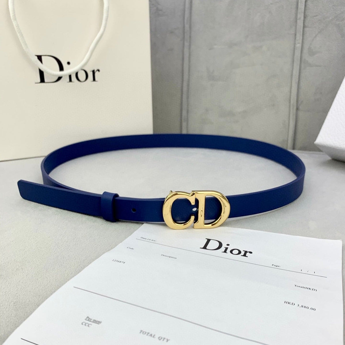 DIOR 25S BELT 20 MM IN NAVY BLUE CALFSKIN WITH GOLD HARDWARE 590778