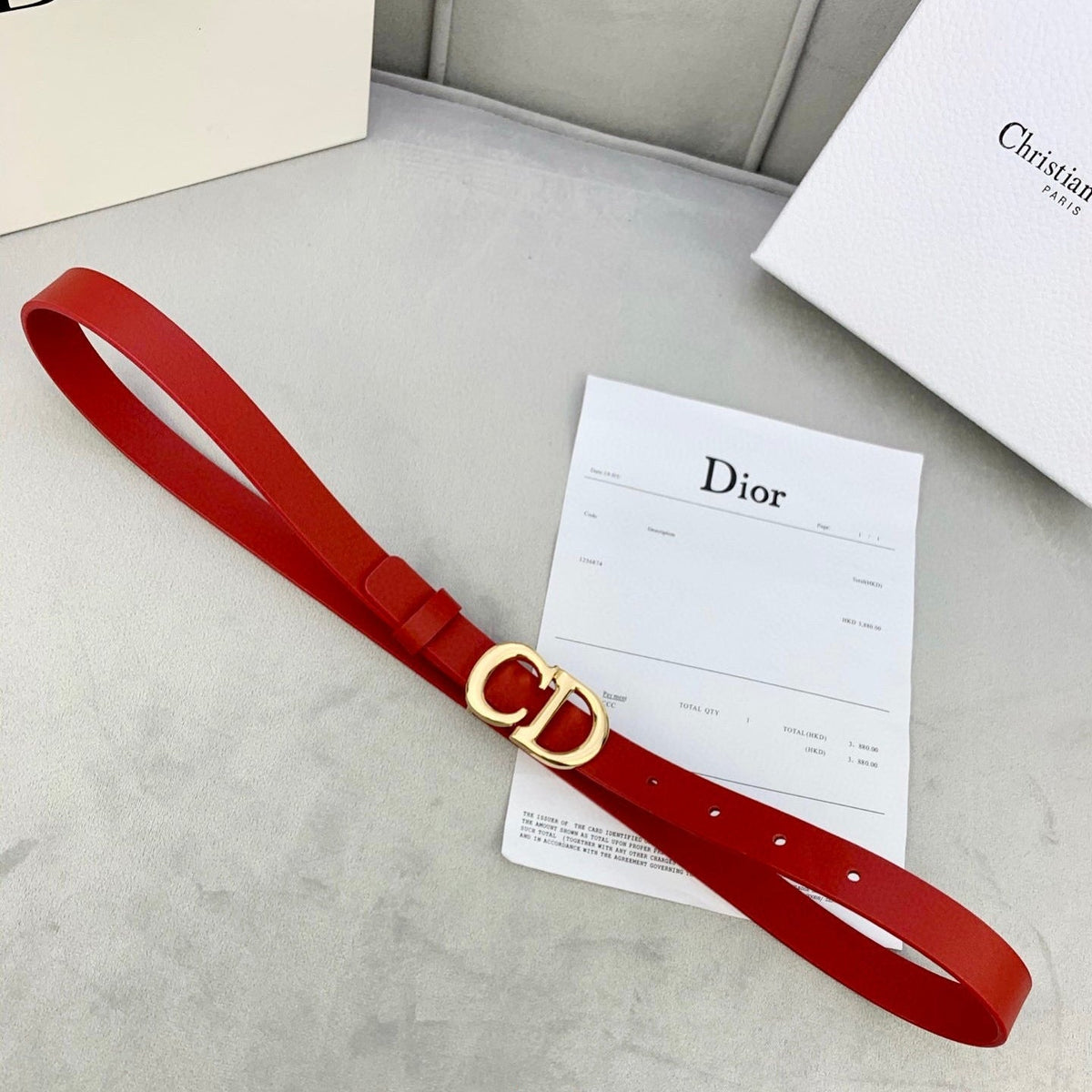 DIOR 25S BELT 20 MM IN RED CALFSKIN WITH GOLD HARDWARE 590777