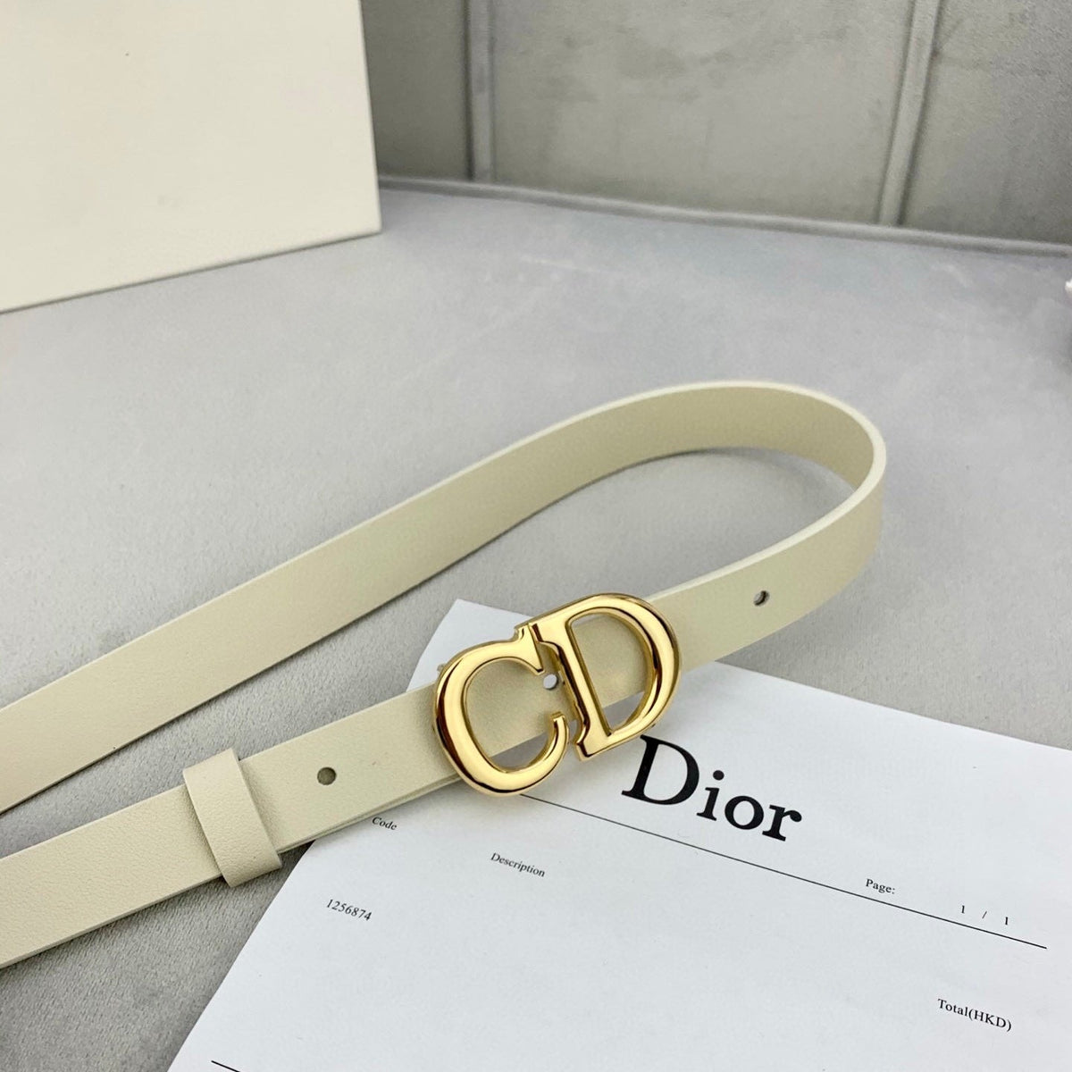 DIOR 25S BELT 20 MM IN BEIGE WHITE CALFSKIN WITH GOLD HARDWARE 590776