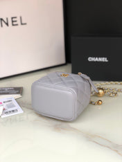 CC MINI 11 VANITY CHAIN IN LIGHT GREY CALFSKIN GOLD HARDWARE