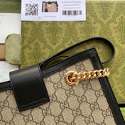 GG PADLOCK MEDIUM 26 SHOULDER BAG BEIGE CANVAS AND BLACK CALFSKIN