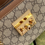 GG PADLOCK MEDIUM 26 SHOULDER BAG BEIGE CANVAS AND BROWN CALFSKIN
