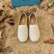 PRADA 26S ESPADRILLE FLATS IN LIGHT BEIGE CANVAS EMBROIDERED LOGO