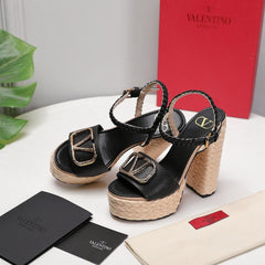 VLTN ESPADRILLE WEDGE SANDALS 25S 130 MM IN BLACK LAMBSKIN WITH GOLD HARDWARE