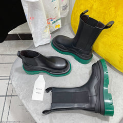 TIRE CHELSEA BOOT IN BLACK MIX TEAL GREEN CALFSKIN