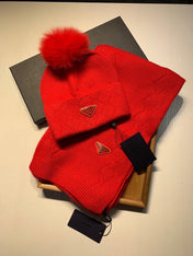 SET SCARF AND HAT IN CHERRY RED WOOL AND RABBIT FUR 416367