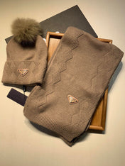 SET SCARF AND HAT IN MEDIUM BROWN WOOL AND RABBIT FUR 416364