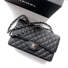 FLAP BAG 25 IN BLACK CAVIAR LEATHER SILVER HARDWARE