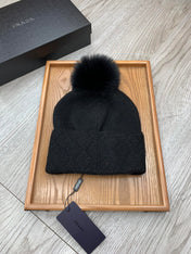BEANIE HAT IN BLACK WOOL AND RABBIT FUR 346717