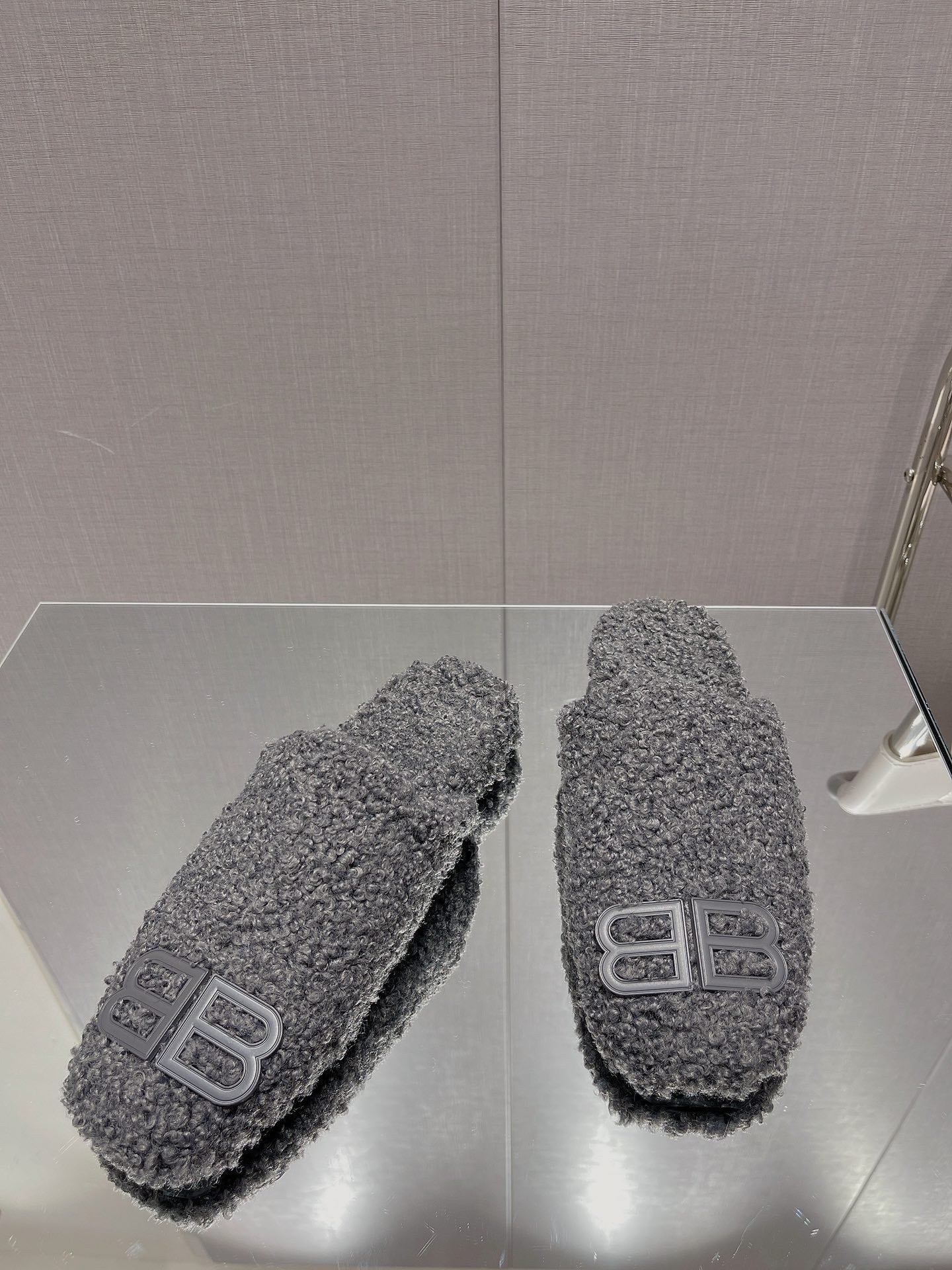 BALENCIAGA 25S MULES IN GRAY WOOL WITH LOGO