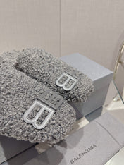 BALENCIAGA 25S MULES IN GRAY WOOL WITH LOGO