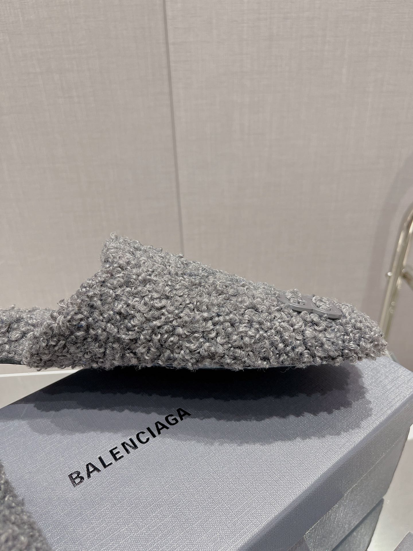 BALENCIAGA 25S MULES IN GRAY WOOL WITH LOGO