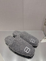 BALENCIAGA 25S MULES IN GRAY WOOL WITH LOGO