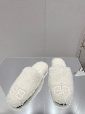 BALENCIAGA 25S MULES IN WHITE WOOL WITH LOGO