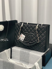 CHANEL 25S MEDALLION TOTE 33 CM IN BLACK CAVIAR WITH SILVER HARDWARE