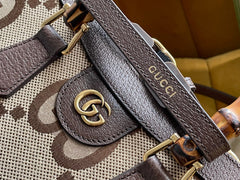 GG DIANA 27 MINI TOTE BAG IN BEIGE CANVAS AND BROWN CALFSKIN