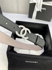 DOUBLE C BELT 30MM IN BLACK CALFSKIN METAL BUCKLE