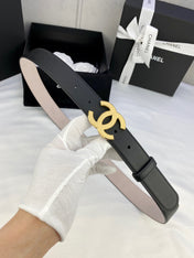 DOUBLE C BELT 30MM IN BLACK CALFSKIN METAL BUCKLE