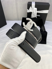 DOUBLE C BELT 30MM IN BLACK CALFSKIN METAL BUCKLE