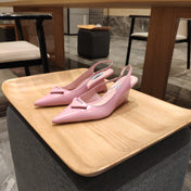 PRADA 26S POINTED TOE WEDGE SLINGBACK PUMPS IN PINK PATENT CALFSKIN
