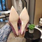 PRADA 26S POINTED TOE WEDGE SLINGBACK PUMPS IN PINK PATENT CALFSKIN