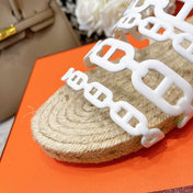 STRAW SOLE SLIPPERS WHITE LAMBSKIN
