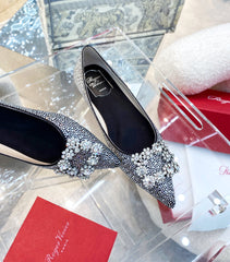 EFFLORESCENCE BALLERINAS IN BLACK CALFSKIN WITH FULLY EMBELLISHED CRYSTALS