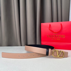 REVERSIBLE VLOGO SIGNATURE BELT IN GLOSSY BEIGE BLACK CALFSKIN GHW 30 MM