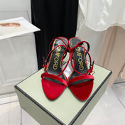 TOM FORD 26S GOLD BUCKLE HEELS 105 MM IN RED VELVET