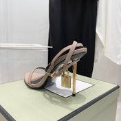 TOM FORD 26S GOLD BUCKLE HEELS 105 MM IN NUDE BEIGE LAMBSKIN