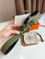 JUMBO BELT GOLD BUCKLE & REVERSIBLE OLIVE GREEN AND BLACK LEATHER STRAP 32MM