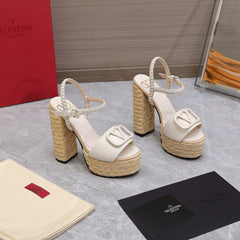 VLTN ESPADRILLE WEDGE SANDALS 25S 130 MM IN WHITE LAMBSKIN