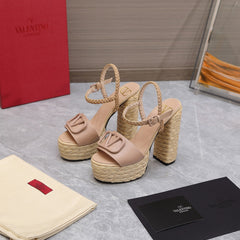 VLTN ESPADRILLE WEDGE SANDALS 25S 130 MM IN MUTED PEACH BEIGE LAMBSKIN