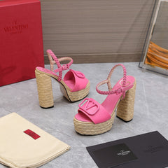 VLTN ESPADRILLE WEDGE SANDALS 25S 130 MM IN PINK LAMBSKIN