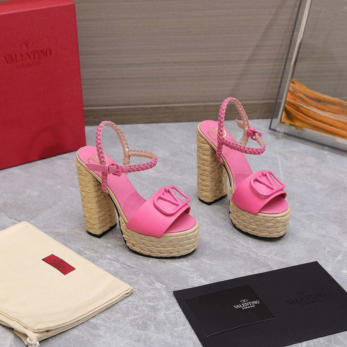 VLTN ESPADRILLE WEDGE SANDALS 25S 130 MM IN PINK LAMBSKIN