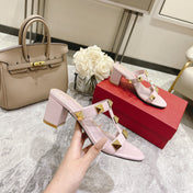 ROMAN STUD PASTEL PINK CALFSKIN SLIDE SANDAL 60 MM