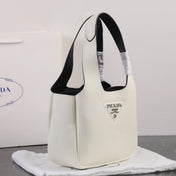 PRA 18 DYNAMIQUE LOGO TOTE BAG IN WHITE CALFSKIN