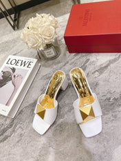 ONE STUD HEELED MULE 60 MM IN WHITE CALFSKIN