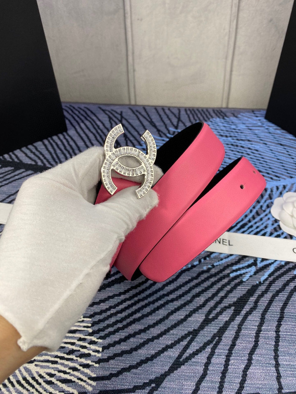 CHANEL 25S BELT 30 MM IN PINK CALFSKIN WITH SILVER HARDWARE 615094