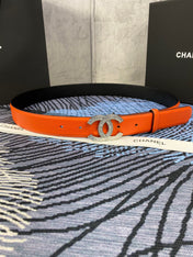 CHANEL 25S BELT 30 MM IN ORANGE CALFSKIN WITH SILVER HARDWARE 615097