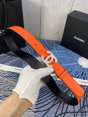 CHANEL 25S BELT 30 MM IN ORANGE CALFSKIN WITH GOLD HARDWARE 615097